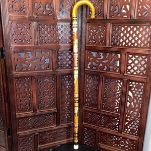 Vintage Hand carved painted Wooden Walking Cane
